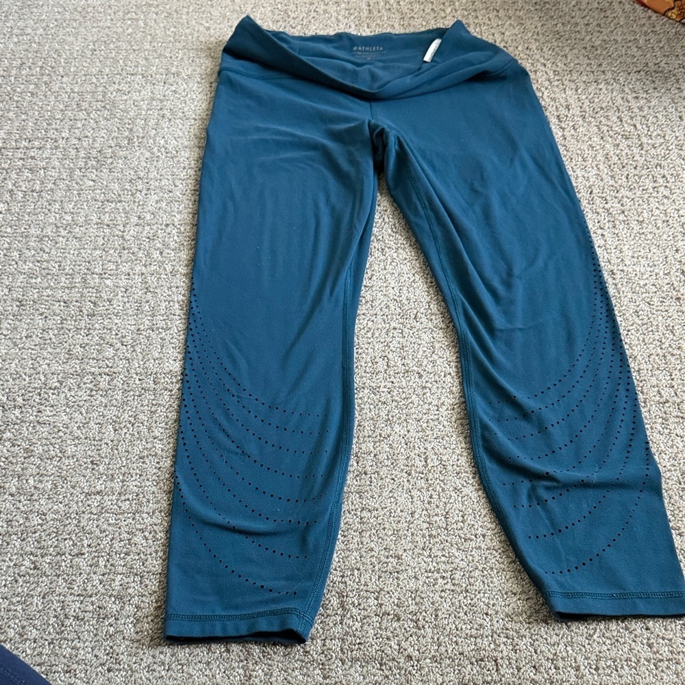 Athleta Teal Blue Laser-Cut 7/8 Tights
